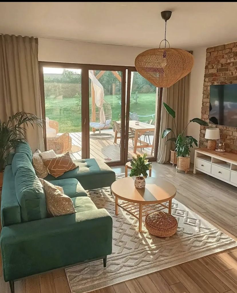 Green boho living room